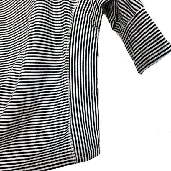 AnyBody Raglan Half Sleeve Pullover Black and White Stripe Top Size: Medium - Picture 3 of 7